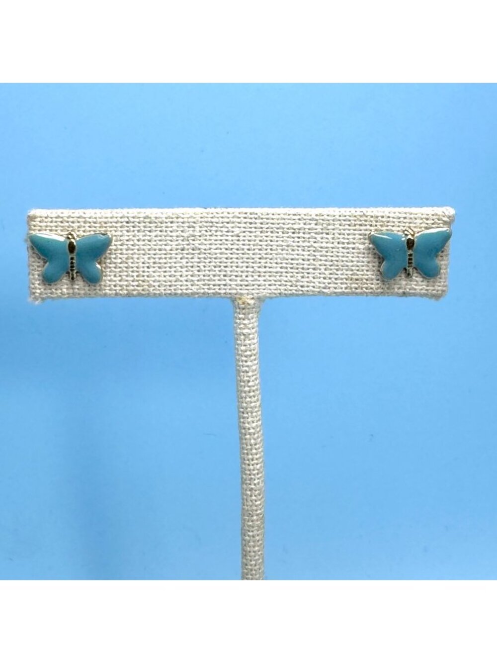 Butterfly Blue Enamel Stud Earrings Vintage Silver Tone Size 0.5'' Length